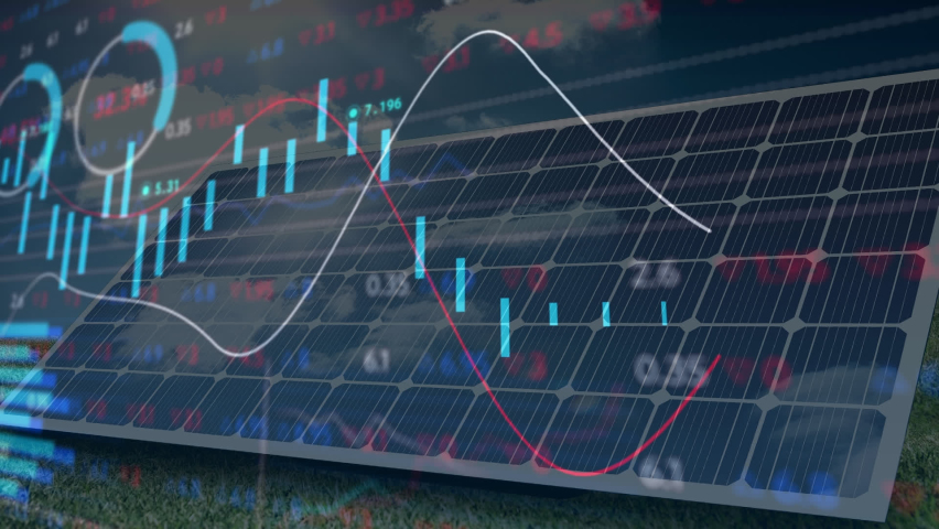 Animation of data processing over solar panels. Global sustainability, ecology and environment concept digitally generated video. - Powered by Shutterstock - Get 15% off with code: PIKWIZARD15