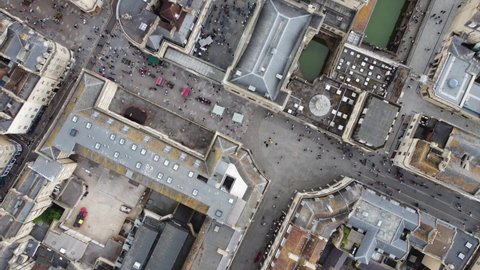 4K Aerial Drone footage taken over the Queen's Platinum Jubilee Weekend. The Roman Baths. Overhead. Birds eye view