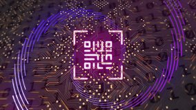 Neon pink qr code scanner against microprocessor connections and binary coding data processing. Computer interface technology concept - Powered by Shutterstock - Get 15% off with code: PIKWIZARD15