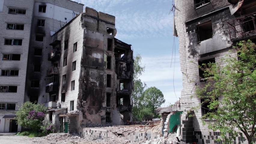 Borodyanka, Ukraine - a destroyed building during the war, Bucha district