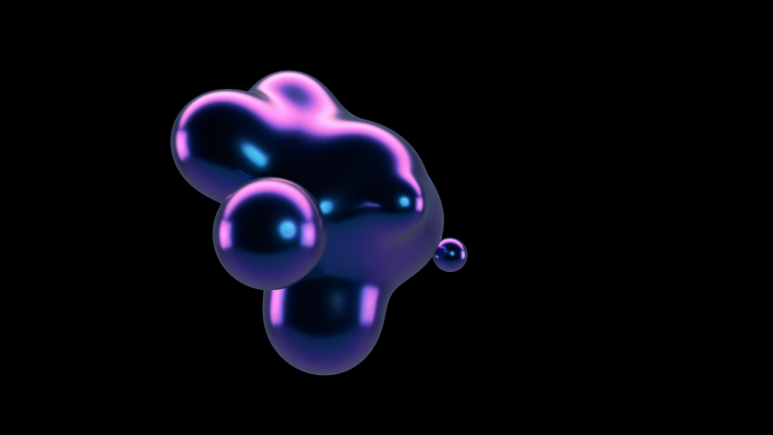 Fluid iridescent liquid blob, metaball morphing animation. Scattering, merging and flowing of glossy liquid deforming organic molecules. Embedded alpha channel. Loop Royalty-Free Stock Footage #1091067017