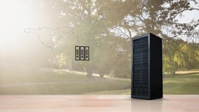 Animation of big data, network scheme and server over landscape. network, data storage, cloud computing and technology concept digitally generated video. - Powered by Shutterstock - Get 15% off with code: PIKWIZARD15