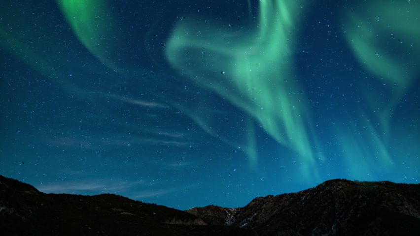 Aurora Borealis Green Loop Winter Mountain Ridges Northern Lights | Shutterstock HD Video #1091074603