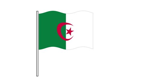 Algeria flag seamless loop animation. Waving flag on white background.