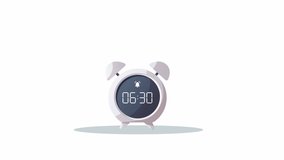 Alarm clock with speech bubbles, coffee cup. Studying, education, learning, student concept. Animation video.