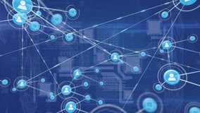 Animation of network of connections with icons over data processing. global connections, networks and data processing concept digitally generated video. - Powered by Shutterstock - Get 15% off with code: PIKWIZARD15