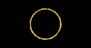 Animation of glowing yellow circle over black background. Colour and movement concept digitally generated video.