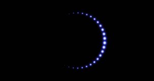 Animation of glowing purple circle with dots over black background. Colour and movement concept digitally generated video.