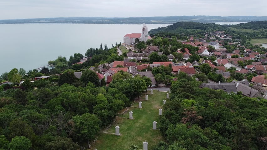The small town of Tihany in Hungary with the lake Balaton in the background.