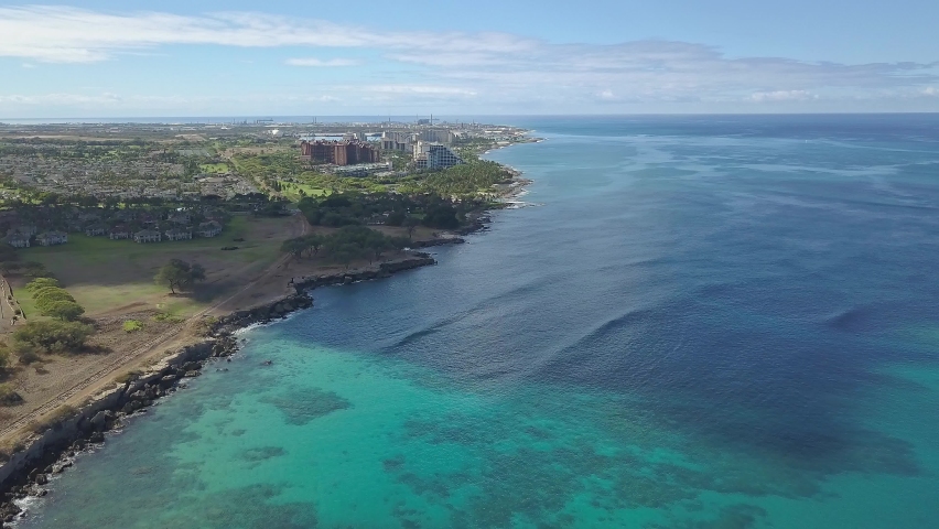 Aerial view of Milo cove coastline along the west shore of Oahu Hawaii