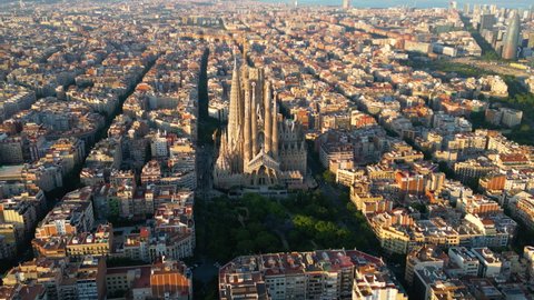 Aerial View Barcelona City Skyline Sagrada Stock Footage Video (100% ...