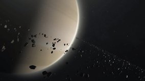 Cinematic Shot of Saturn and asteroids or rocks ring orbiting.
Huge planet on dark and starry space. Concept of Universe ,galaxy ,astronomy, exploration of the solar system. - Powered by Shutterstock - Get 15% off with code: PIKWIZARD15
