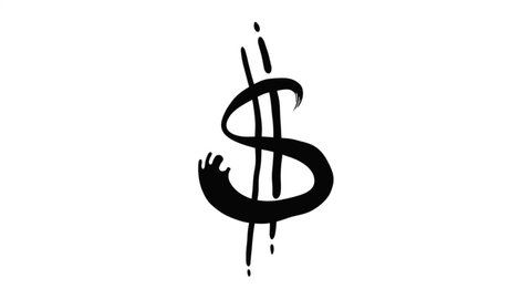 Dollar Sign on white background. Wiggle text effect. Big bold solid black color dollar money sign. Seamless loop.