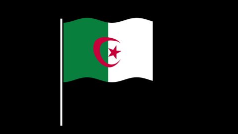Algeria flag seamless loop animation. Waving flag on black background.