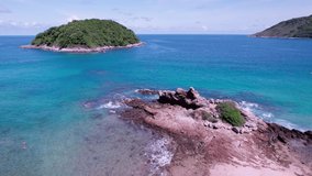 Aerial view at Yanui beach. Amazing sea beach in phuket island. Travel and tour background High quality video footage from drone camera High angle view