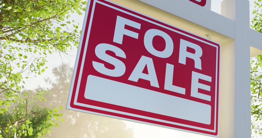 Pan and Zoom of Sold For Sale Real Estate Sign in Front of New House. Royalty-Free Stock Footage #1091131913