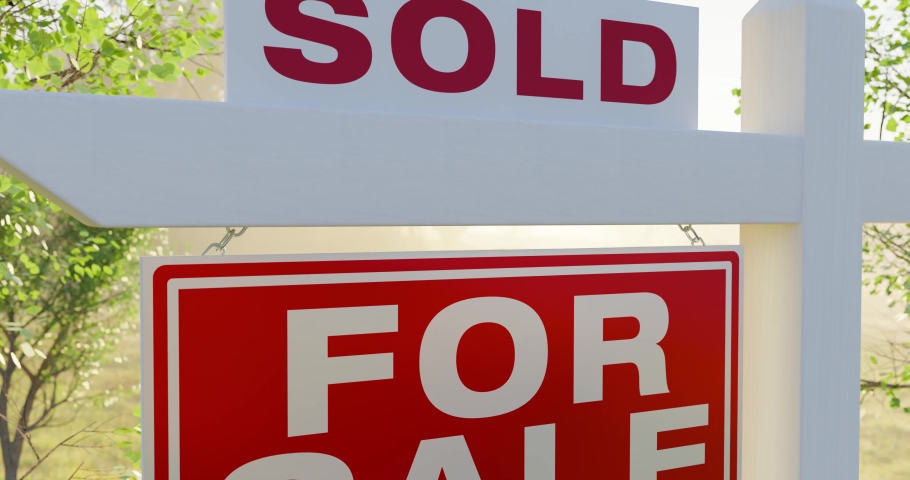 Pan and Zoom of Sold For Sale Real Estate Sign in Front of New House. | Shutterstock HD Video #1091131913