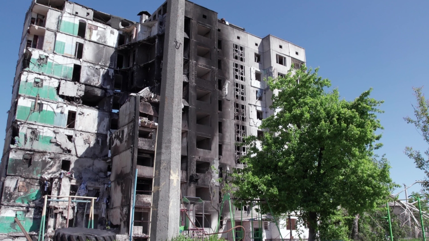 Residential building destroyed by the war in Ukraine
