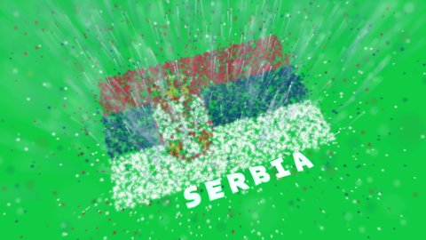Animation video of the country Serbia's flag displayed through tiny light scattering particles. Animated Serbia Flag green screen video. 4K video representing the country and the flag. 