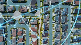 Modern residential area and communication network concept. Internet of Things. Smart house. - Powered by Shutterstock - Get 15% off with code: PIKWIZARD15