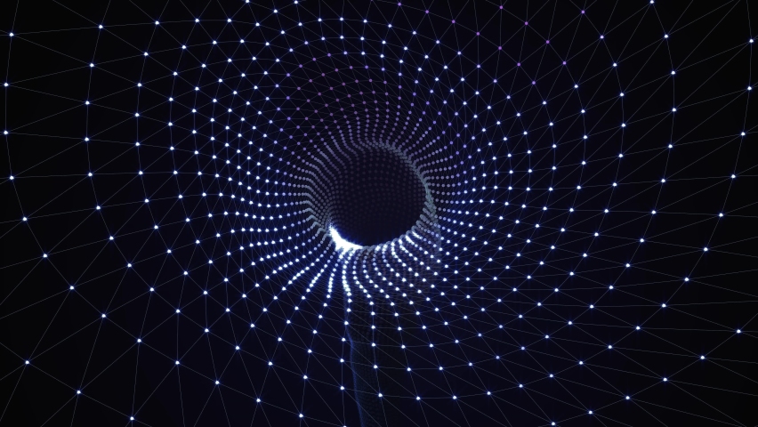 Flying through endless tunnel meditative 3d animation loop. Data network concept swirl from glowing particles connected in a data matrix | Shutterstock HD Video #1091162637