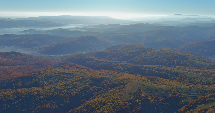 Beautiful morning top view from spectacular sunrise on the mountain valley