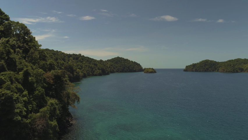 Aerial drone view of a deserted island near Coiba island, Central America, Panama - stock video Royalty-Free Stock Footage #1091168643