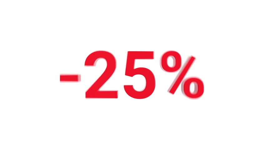 25 percent off discount text motion graphic element minimalistic animation red on white background