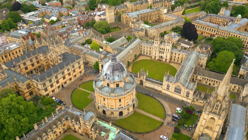 University of Oxford with Radcliffe Camera from above - travel photography Royalty-Free Stock Footage #1091178267