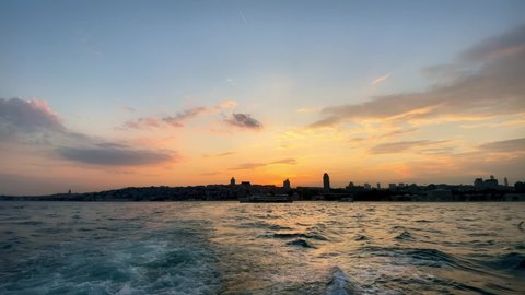 Beautiful sunset at on middle of the Bosphorus at Istanbul.