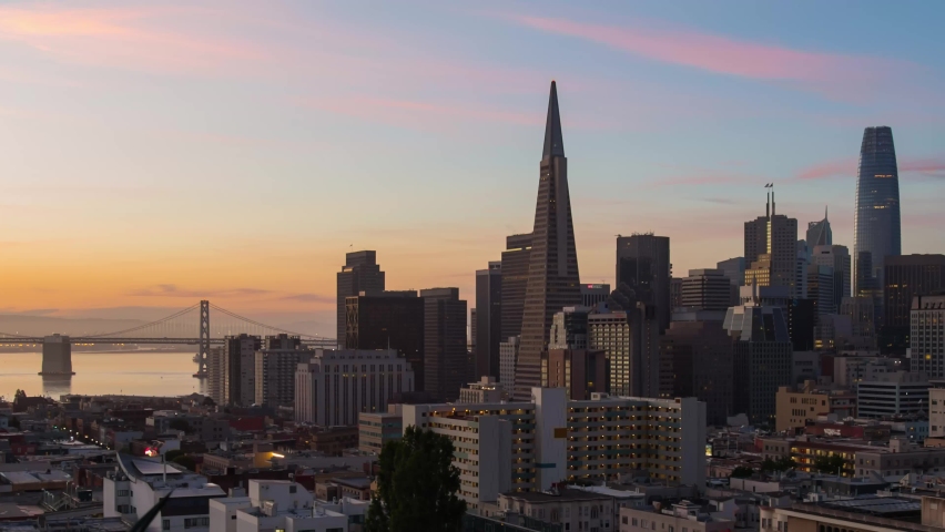 San Francisco city downtown business skyscraper timelapse in morning in California USA Royalty-Free Stock Footage #1091190373