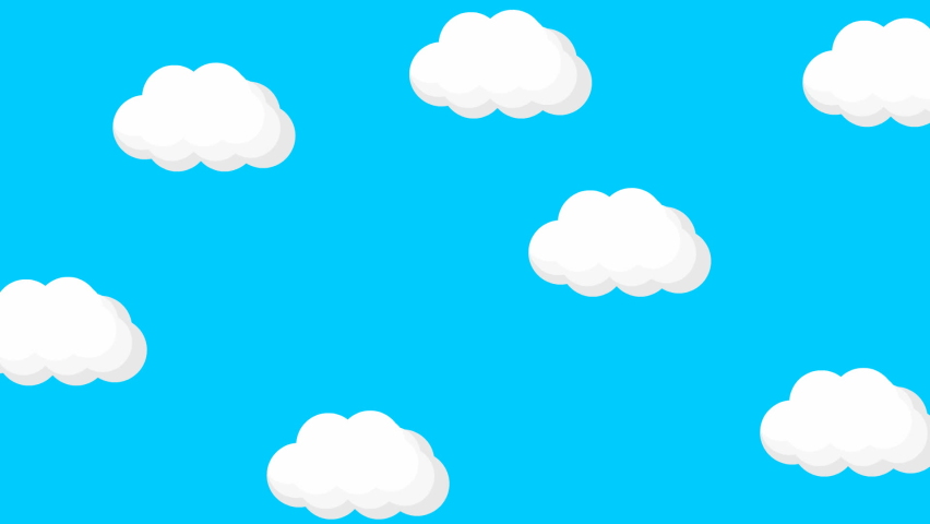 Animated white clouds fly in the sky from left to right. Looped video. Vector illustration on blue sky background. Royalty-Free Stock Footage #1091200369