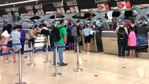 Bangkok, Thailand - June 12, 2022 :Many passenger check in for a flight in  Suvarnabhumi airport