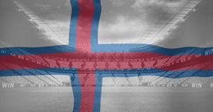 Animation of faroe islands waving flag over sport stadium. Sports, competition, entertainment and technology concept digitally generated video.