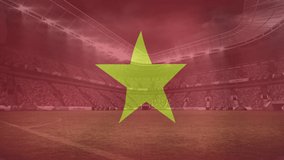 Animation of waving flag of vietnam over sport stadium. Sports, competition, entertainment and technology concept digitally generated video.