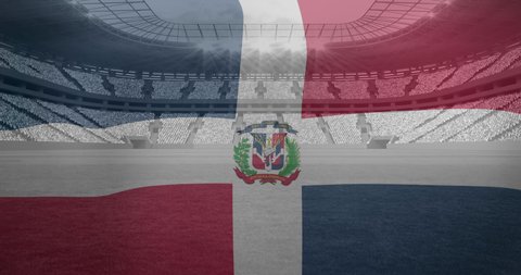 Animation of flag of dominican republic over sports stadium. Global sport and digital interface concept digitally generated video.
