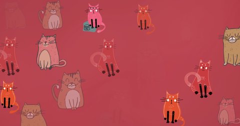 Animation Falling Cats Icons Over Red Stock Footage Video (100% Royalty ...
