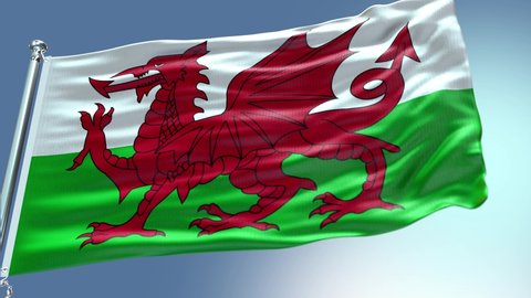 Wales Flag Realistic Loop Animation