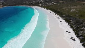 Beautiful aerial video of turquoise water, Lucky bay, Cape Le Grand National Park, Western Australia