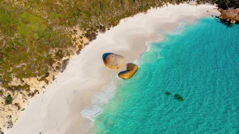Aerial video of beautiful, calm, relaxing little beach, Albany, Western Australia 