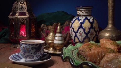 Traditional oriental sweets and dates. Eid Mubarak. Ramadan. Eid al-Fitr
