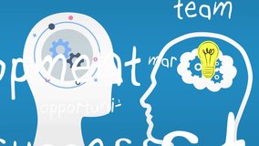 Animation of business texts and icons over blue background. Global business and digital interface concept digitally generated video. - Powered by Shutterstock - Get 15% off with code: PIKWIZARD15