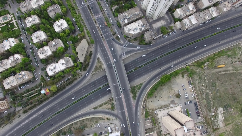 Aerial Drone View Of The Streets Of Tehran And The Intersection Of A Bridge Royalty-Free Stock Footage #1091246673