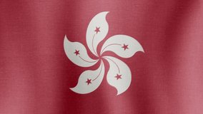 Animation of the national flag of the country of Hong Kong fluttering in the wind with a fabric texture in 4K