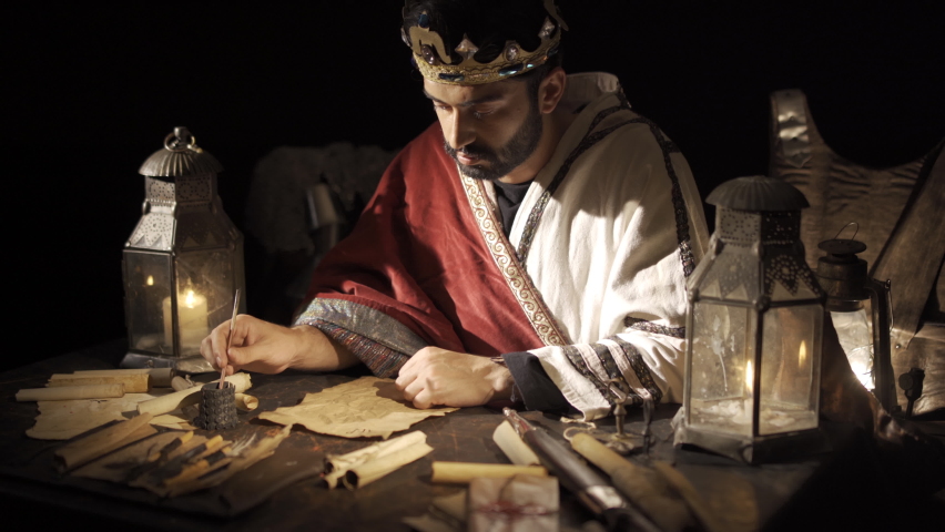 Communication in the Roman Empire.
The Roman Emperor is writing the letter he will send at his desk.

