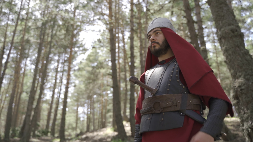Byzantine soldier in a red cloak.