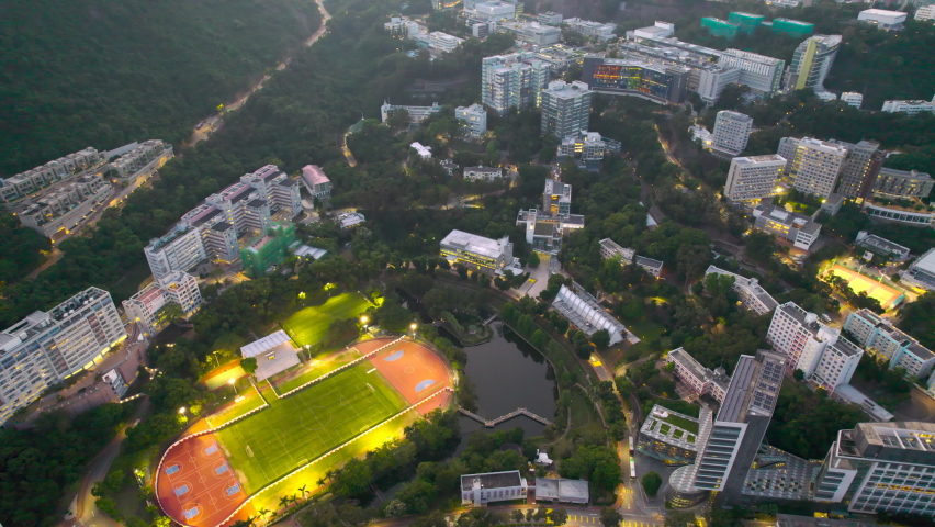 Aerial shot of a beautiful sunset in Tolo Harbor, Hong Kong
