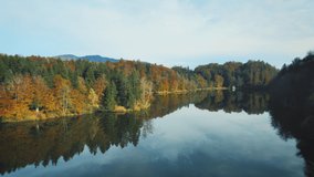 Mother earth concept, world globe rotating above a calm autumn lake - 3D render - Powered by Shutterstock - Get 15% off with code: PIKWIZARD15