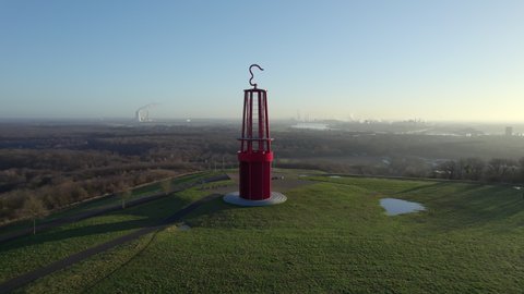 A mining lamp memorial on top of a spoil tip in the German city Moers