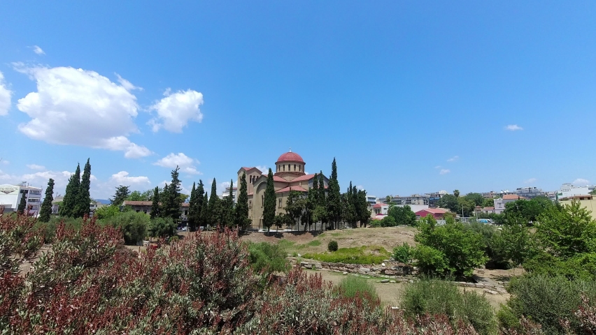 Timelapse of the clouds over a church in Athens, Greece